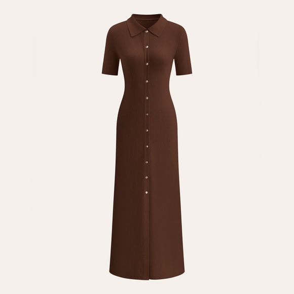 Commense Dresses & Skirts - Commense Metal Button Collar Midi Dress